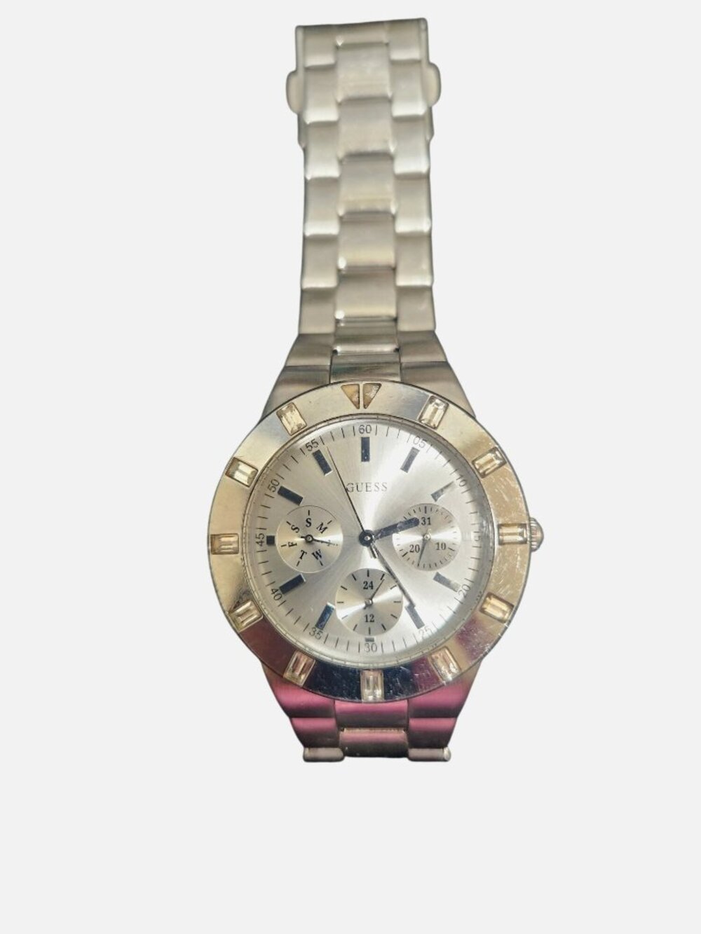 Guess Chronograph Silver-Tone Stainless Steel Watch With Crystal Accents